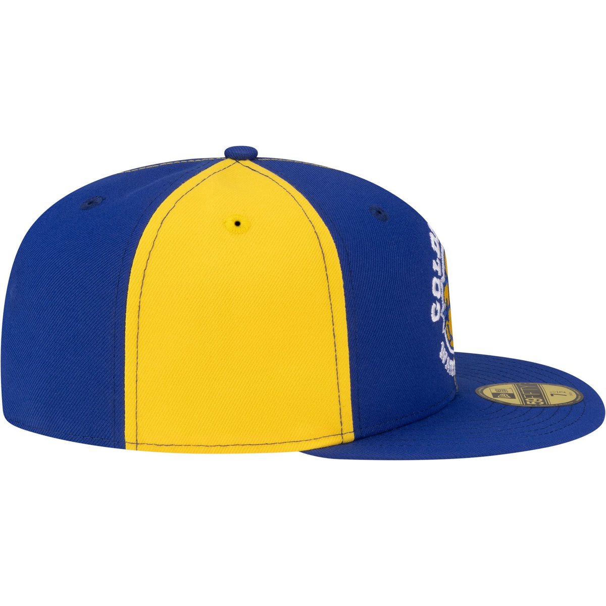 Men's Golden State Warriors New Era Gold/Royal 80s Throwback Pinwheel 59FIFTY Fitted Hat