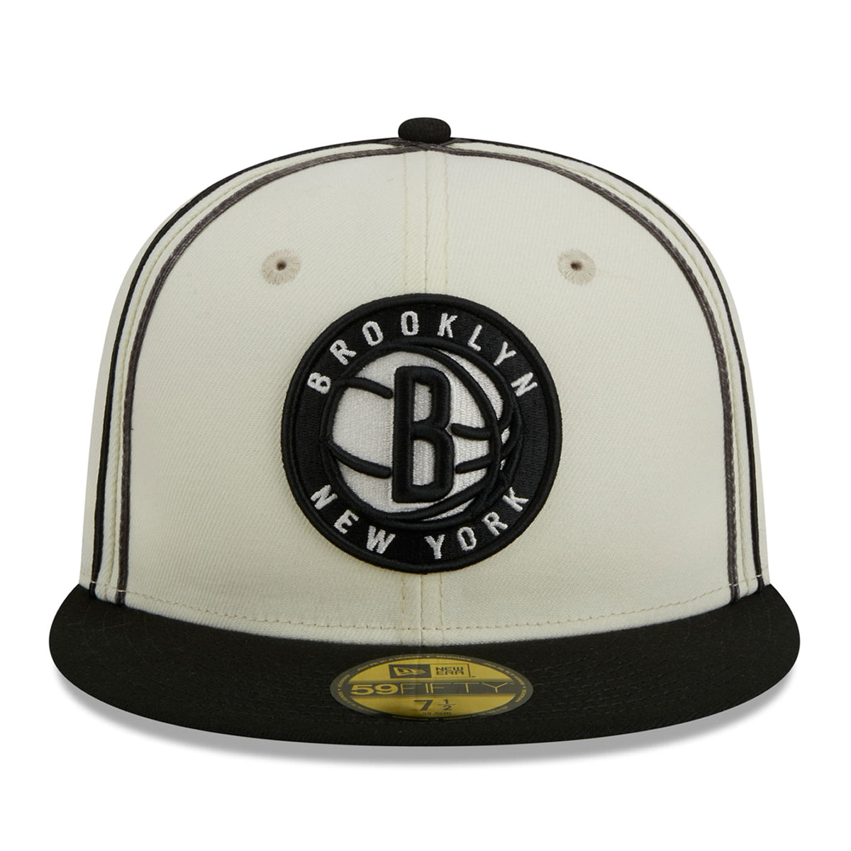 Men's Brooklyn Nets New Era Cream/Black Piping 2-Tone 59FIFTY Fitted Hat