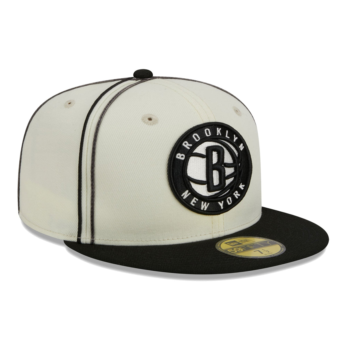 Men's Brooklyn Nets New Era Cream/Black Piping 2-Tone 59FIFTY Fitted Hat