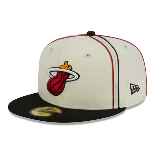 Men's Miami Heat New Era Cream/Black Piping 2-Tone 59FIFTY Fitted Hat
