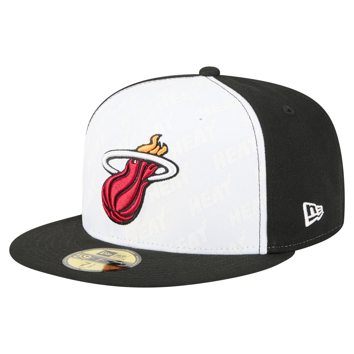 Men's Miami Heat  New Era White/Black Repeat 59Fifty Fitted Hat
