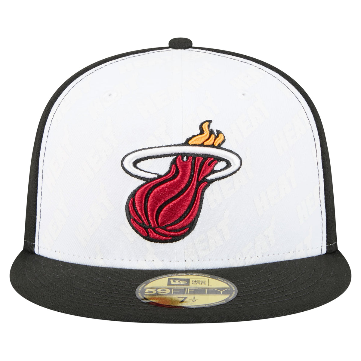 Men's Miami Heat  New Era White/Black Repeat 59Fifty Fitted Hat