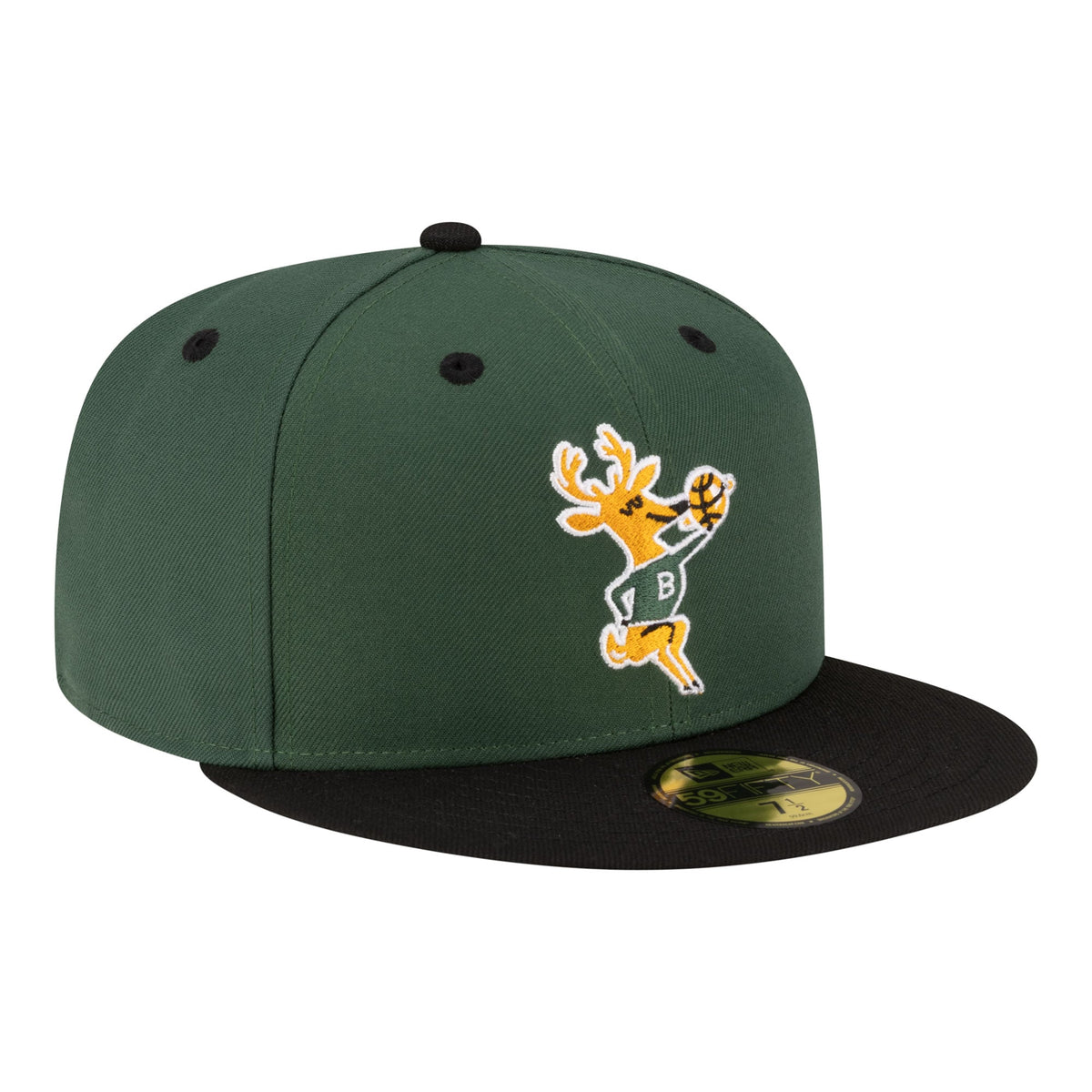 Men's Milwaukee Bucks  New Era Hunter Green/Black 80s Throwback 59FIFTY Fitted Hat