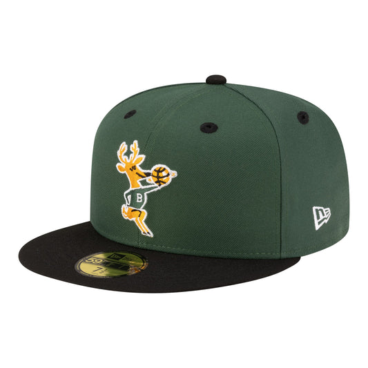 Men's Milwaukee Bucks  New Era Hunter Green/Black 80s Throwback 59FIFTY Fitted Hat