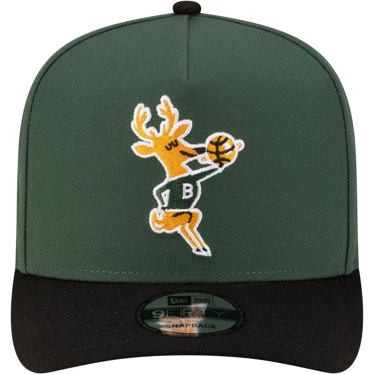 Men's Milwaukee Bucks  New Era Hunter Green/Black 80s Throwback A-Frame 9FIFTY Snapback Hat