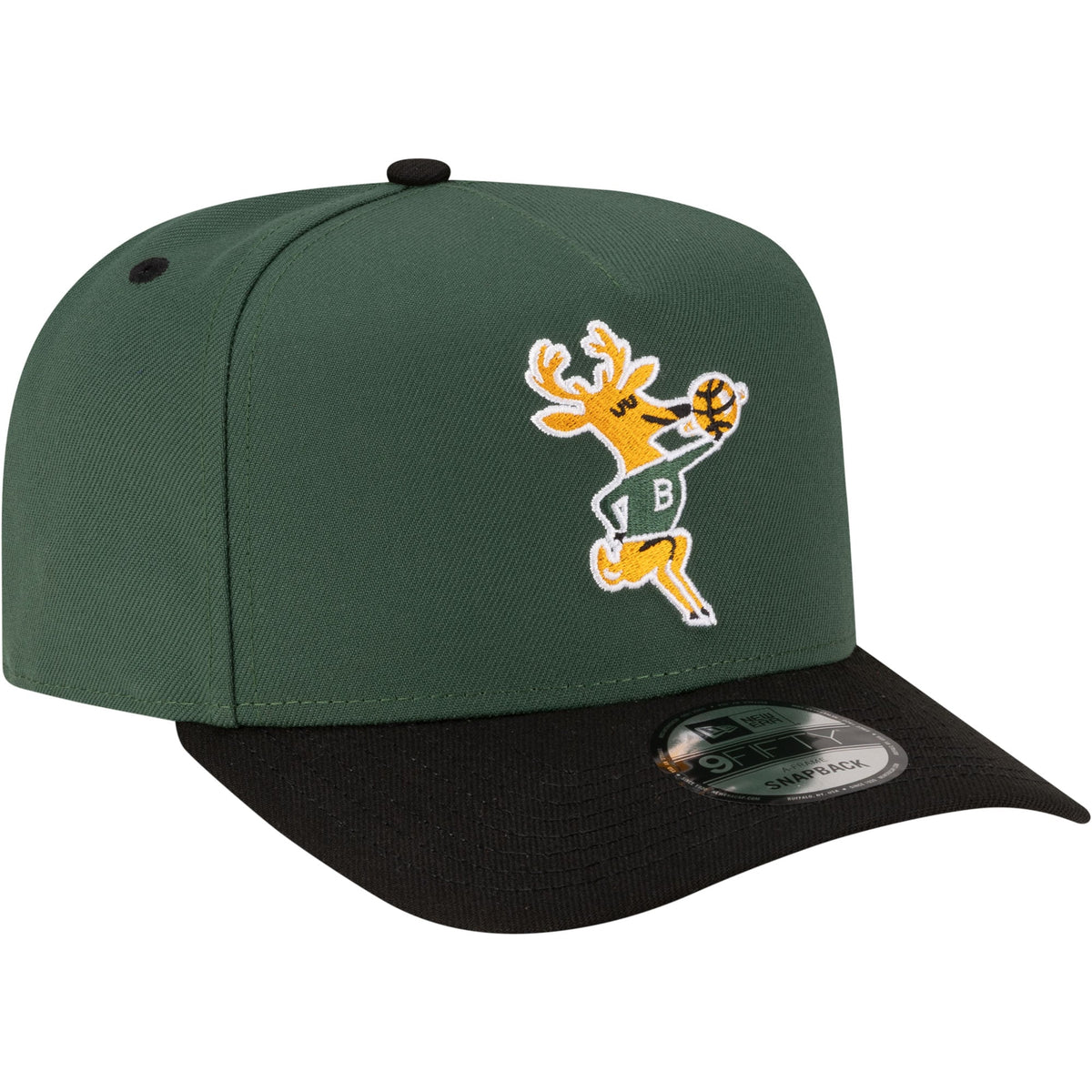 Men's Milwaukee Bucks  New Era Hunter Green/Black 80s Throwback A-Frame 9FIFTY Snapback Hat