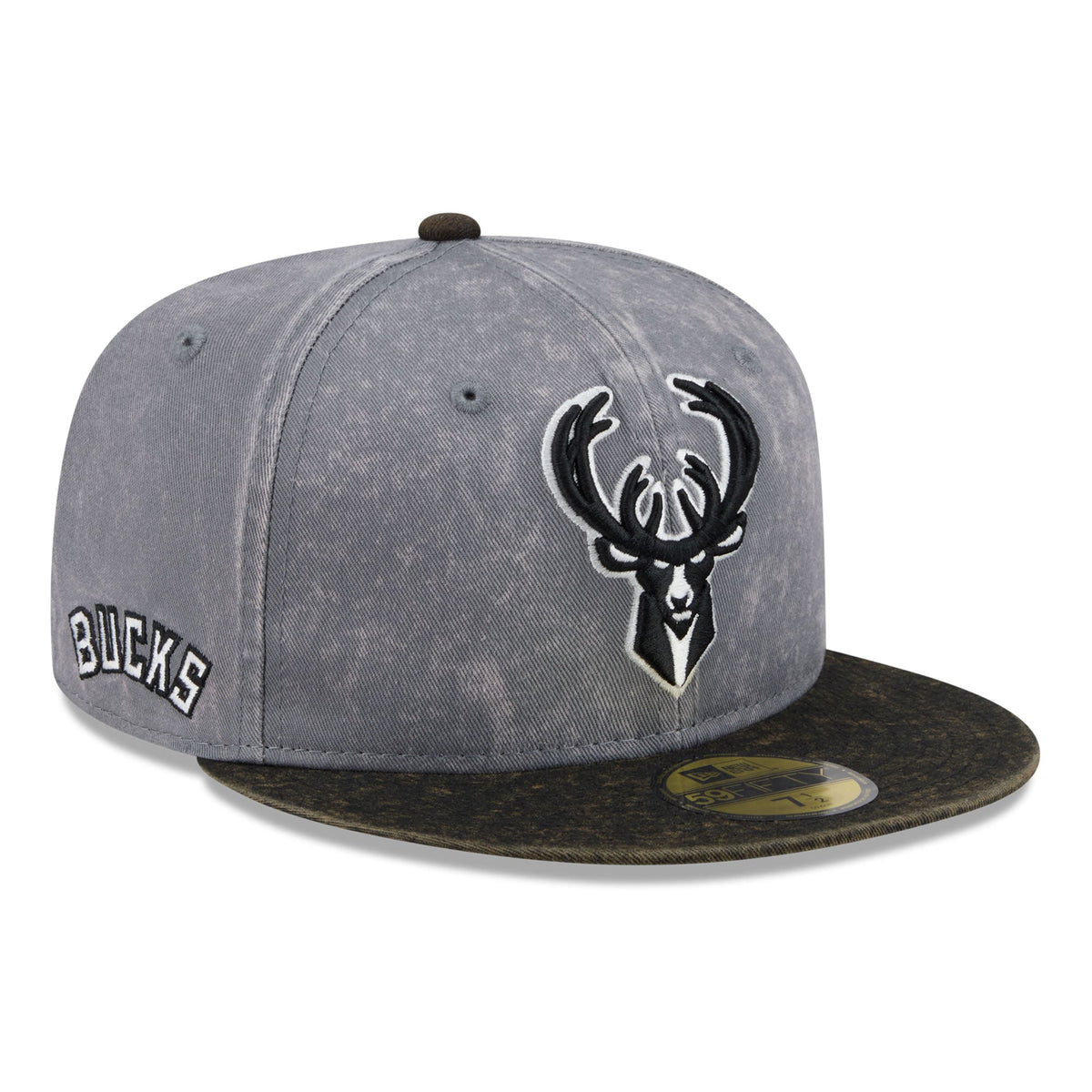 Men's Milwaukee Bucks New Era Gray/Black Washed 59FIFTY Fitted Hat