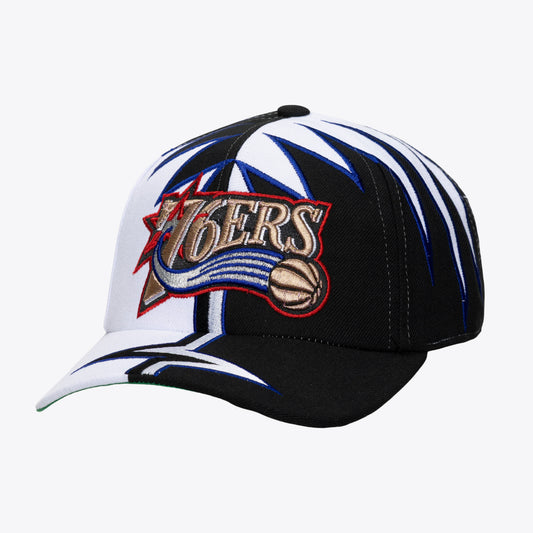 Men's Philadelphia 76ers Mitchell & Ness White/Black Hardwood Classics Special Shockwave Pro Crown Snapback Hat