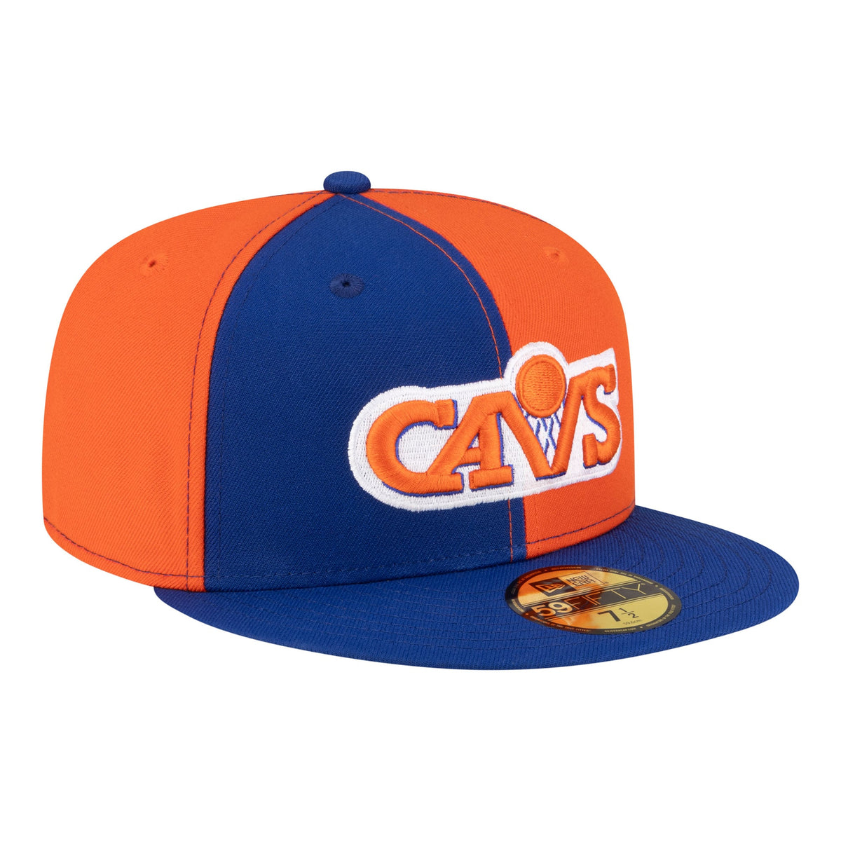 Men's Cleveland Cavaliers  New Era Orange/Blue 80s Throwback Pinwheel 59FIFTY Fitted Hat