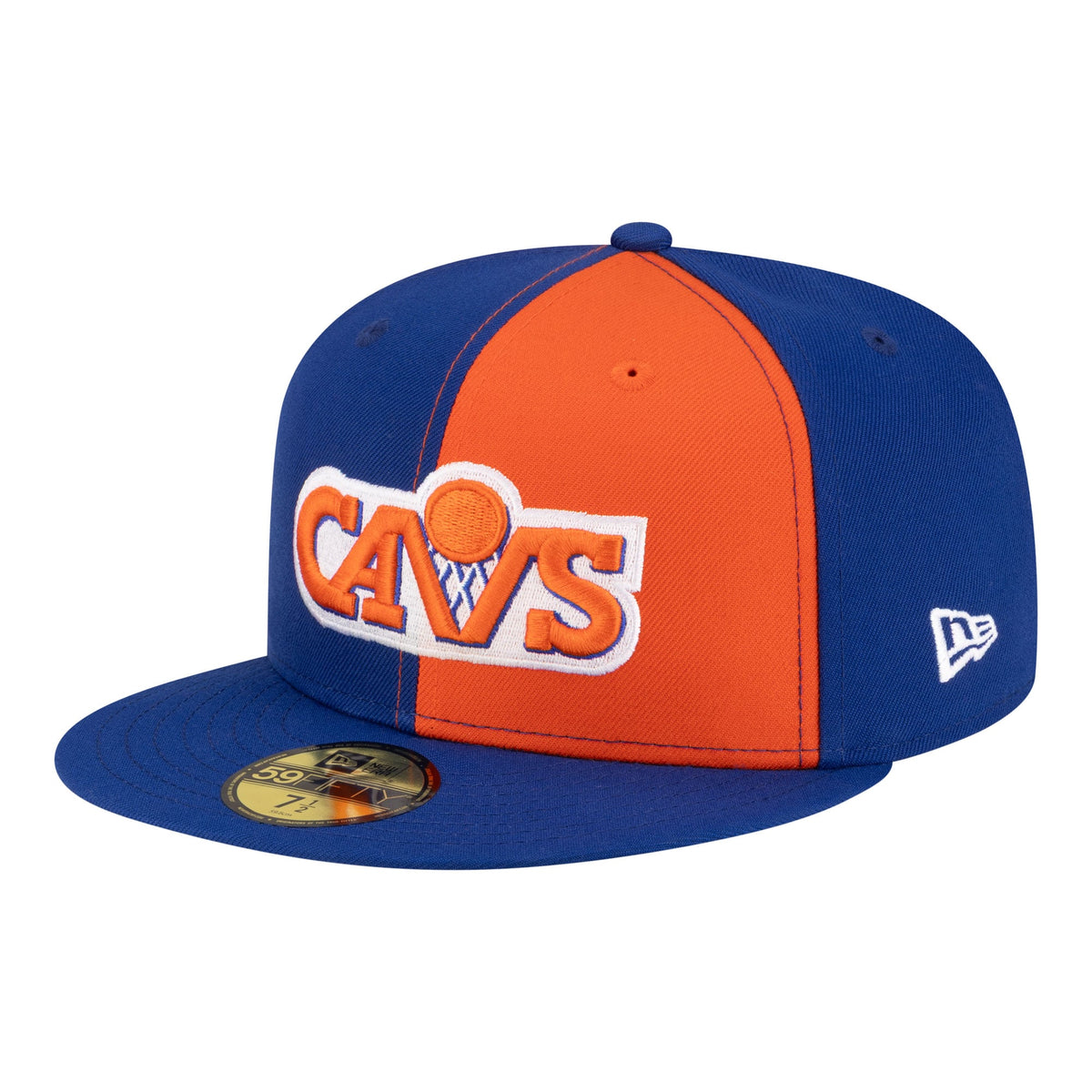 Men's Cleveland Cavaliers  New Era Orange/Blue 80s Throwback Pinwheel 59FIFTY Fitted Hat