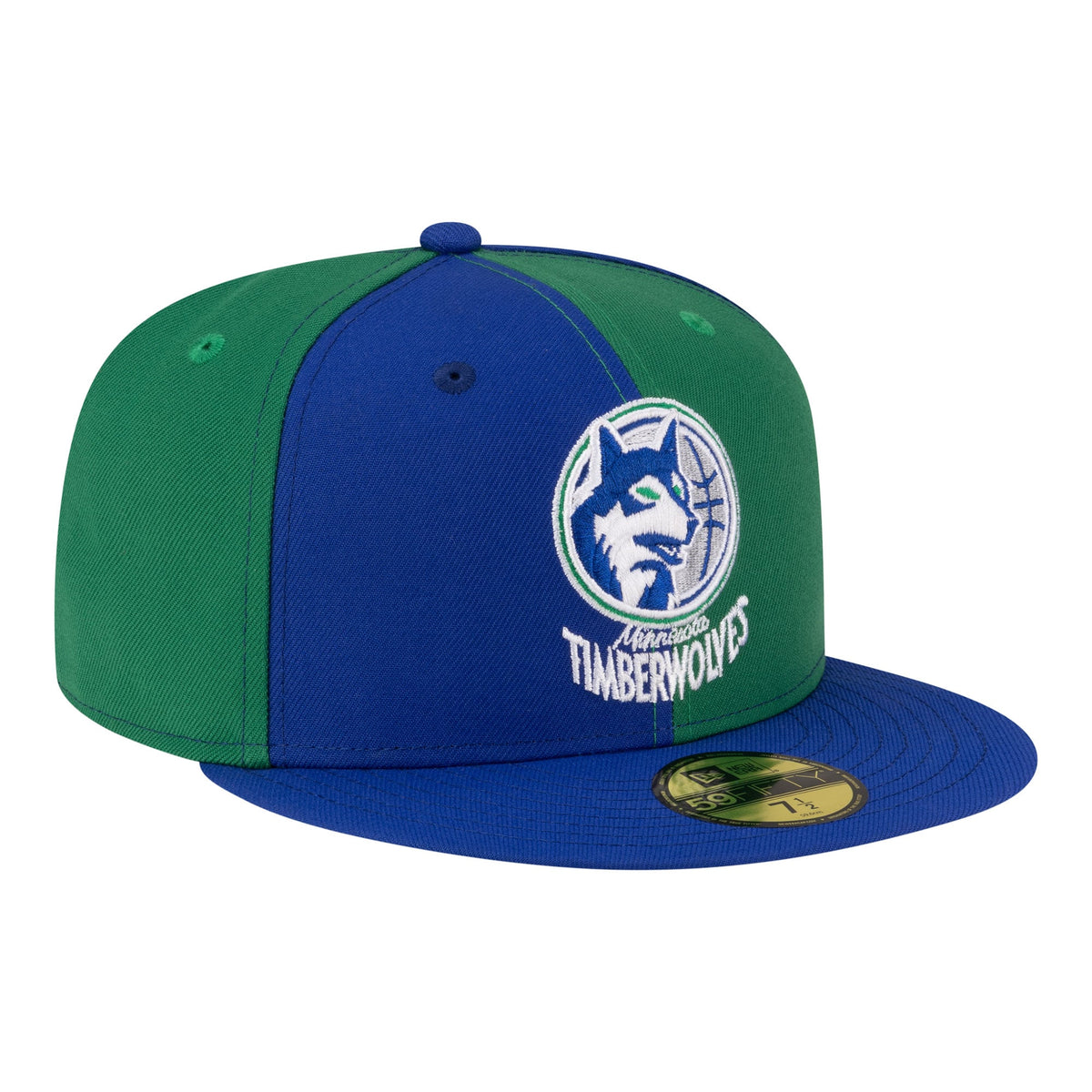Men's Minnesota Timberwolves  New Era Green/Blue 80s Throwback Pinwheel 59FIFTY Fitted Hat