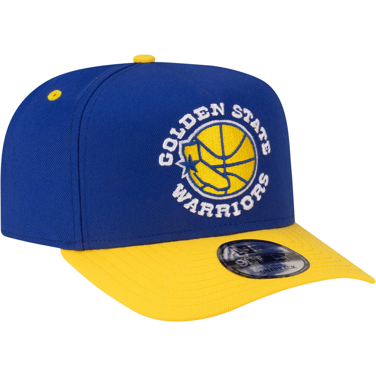 Men's Golden State Warriors  New Era Royal/Gold 80s Throwback A-Frame 9FIFTY Snapback Hat