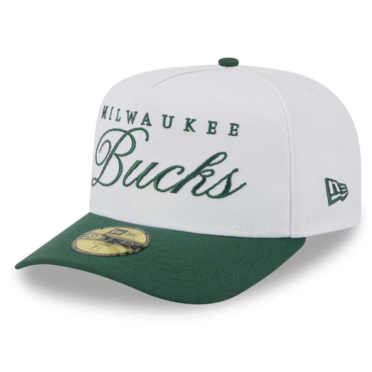 Men's Milwaukee Bucks New Era White/Hunter Green 2025 NBA Draft A-Frame 59FIFTY Fitted Hat