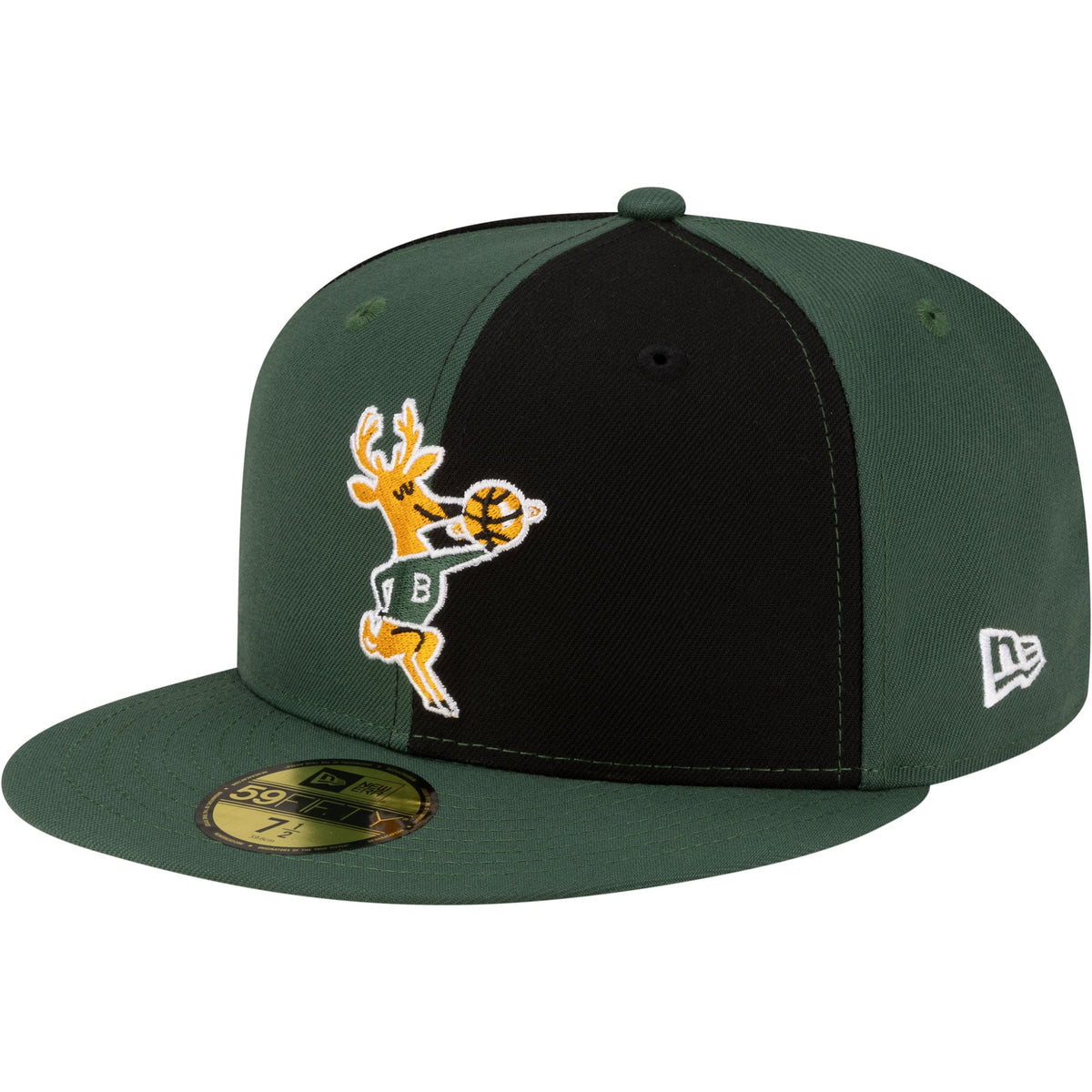 Men's Milwaukee Bucks  New Era Black/Hunter Green 80s Throwback Pinwheel 59FIFTY Fitted Hat
