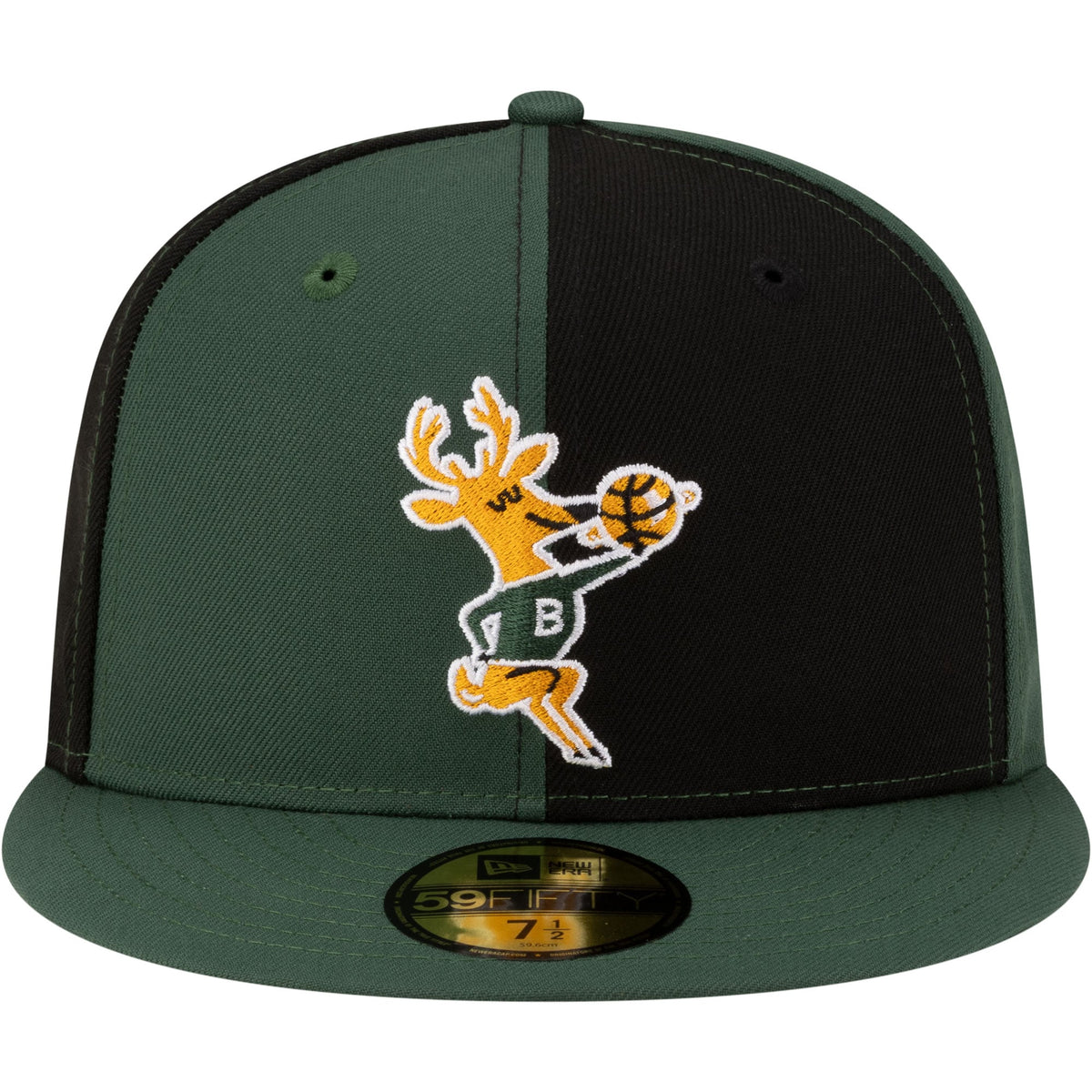 Men's Milwaukee Bucks  New Era Black/Hunter Green 80s Throwback Pinwheel 59FIFTY Fitted Hat