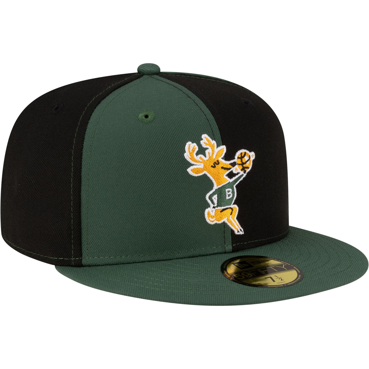 Men's Milwaukee Bucks  New Era Black/Hunter Green 80s Throwback Pinwheel 59FIFTY Fitted Hat
