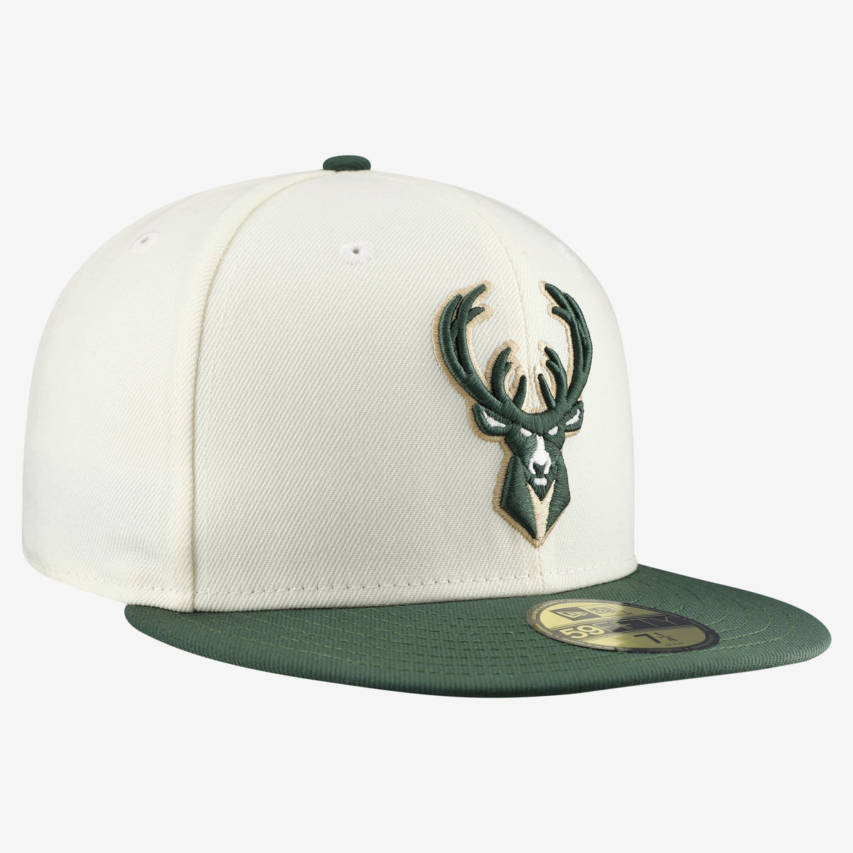 Men's Milwaukee Bucks  New Era White/Hunter Green Chrome 59FIFTY Fitted Hat