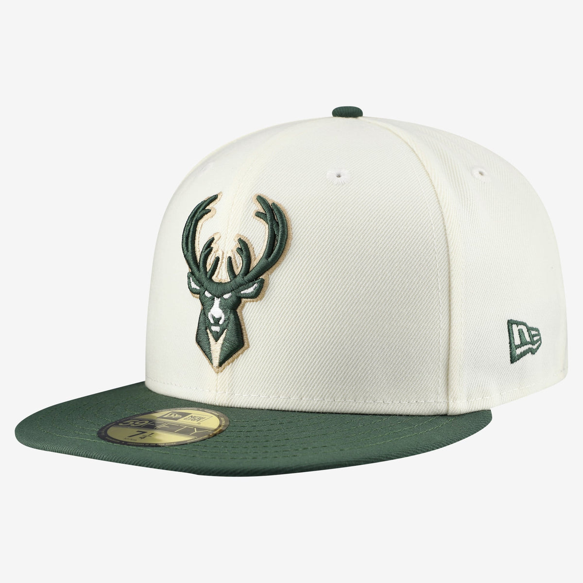 Men's Milwaukee Bucks  New Era White/Hunter Green Chrome 59FIFTY Fitted Hat