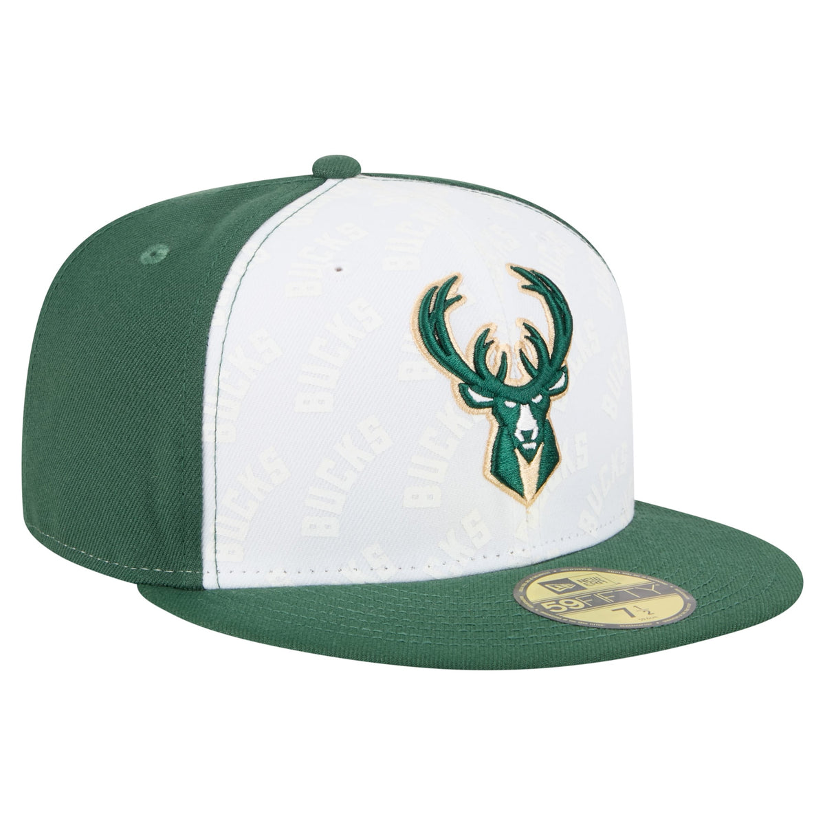 Men's Milwaukee Bucks  New Era White/Hunter Green Repeat 59Fifty Fitted Hat