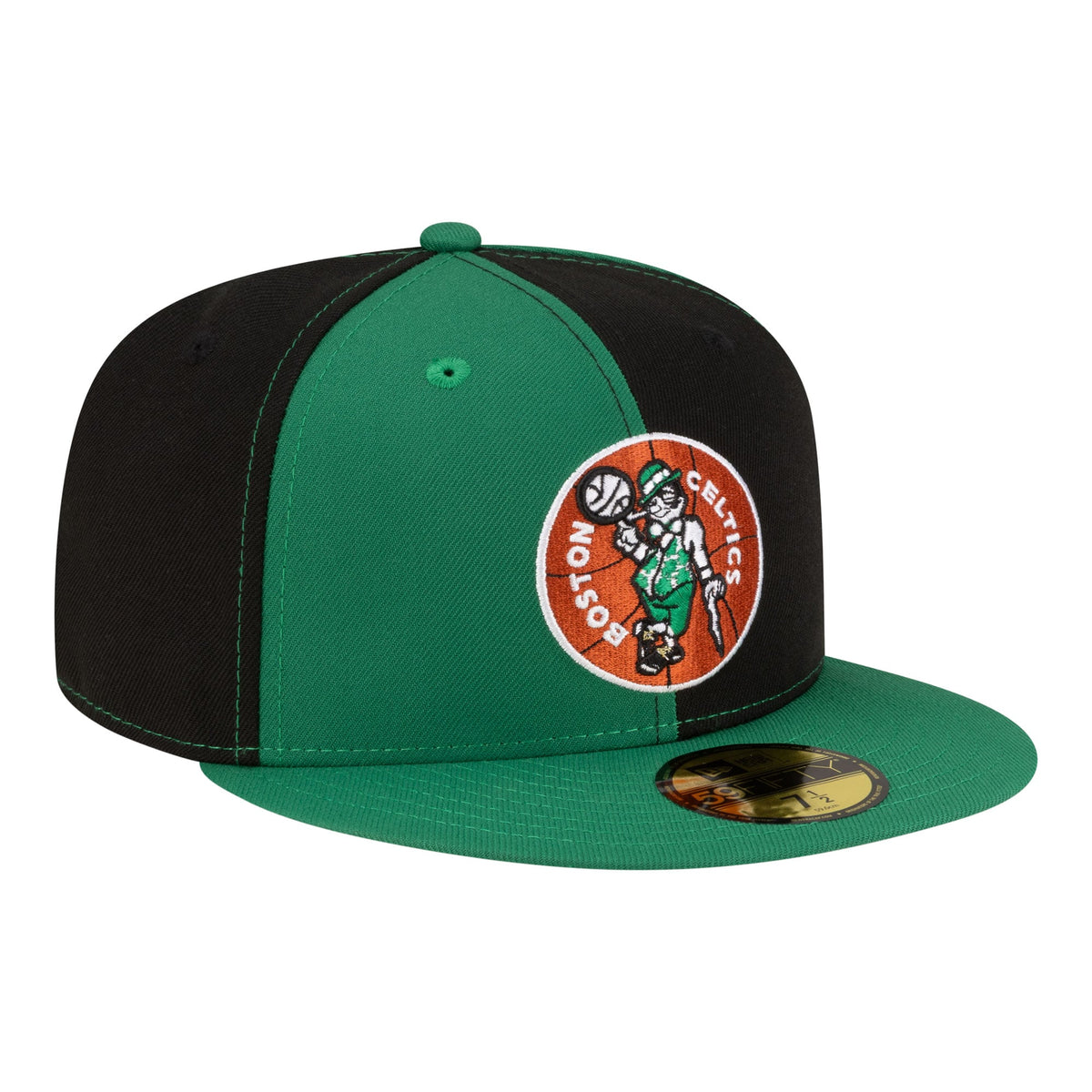 Men's Boston Celtics  New Era Black/Kelly Green 80s Throwback Pinwheel 59FIFTY Fitted Hat