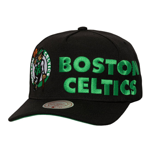 Men's Boston Celtics  Mitchell & Ness Black Busted Logo Wordmark Wrap-Around Pro Pinch Adjustable Hat