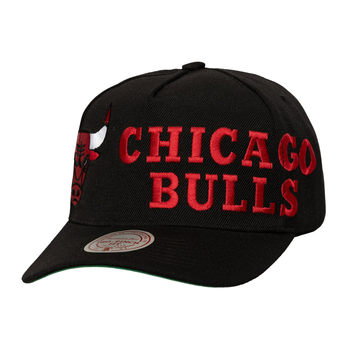 Men's Chicago Bulls  Mitchell & Ness Black Busted Logo Wordmark Wrap-Around Pro Pinch Adjustable Hat