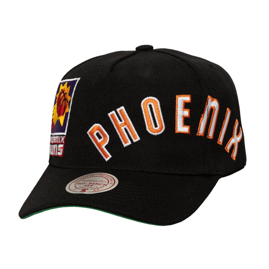Men's Phoenix Suns  Mitchell & Ness Black Busted Logo Wordmark Wrap-Around Pro Pinch Adjustable Hat