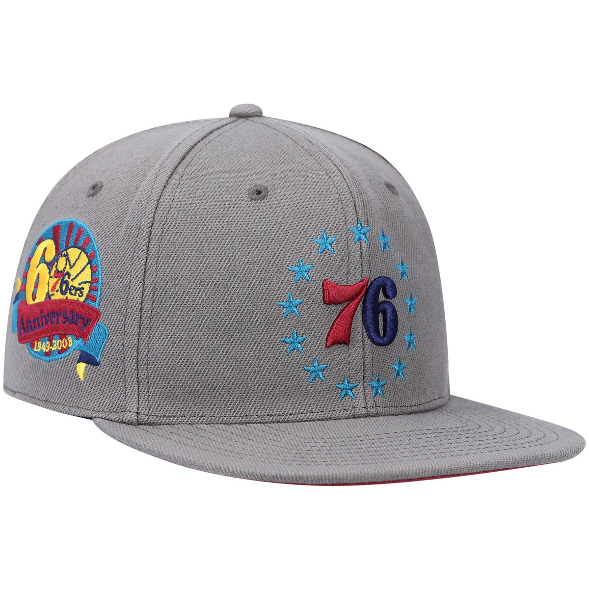 Men's Philadelphia 76ers Mitchell & Ness Charcoal Hardwood Classics 60th Anniversary Carbon Cabernet Fitted Hat