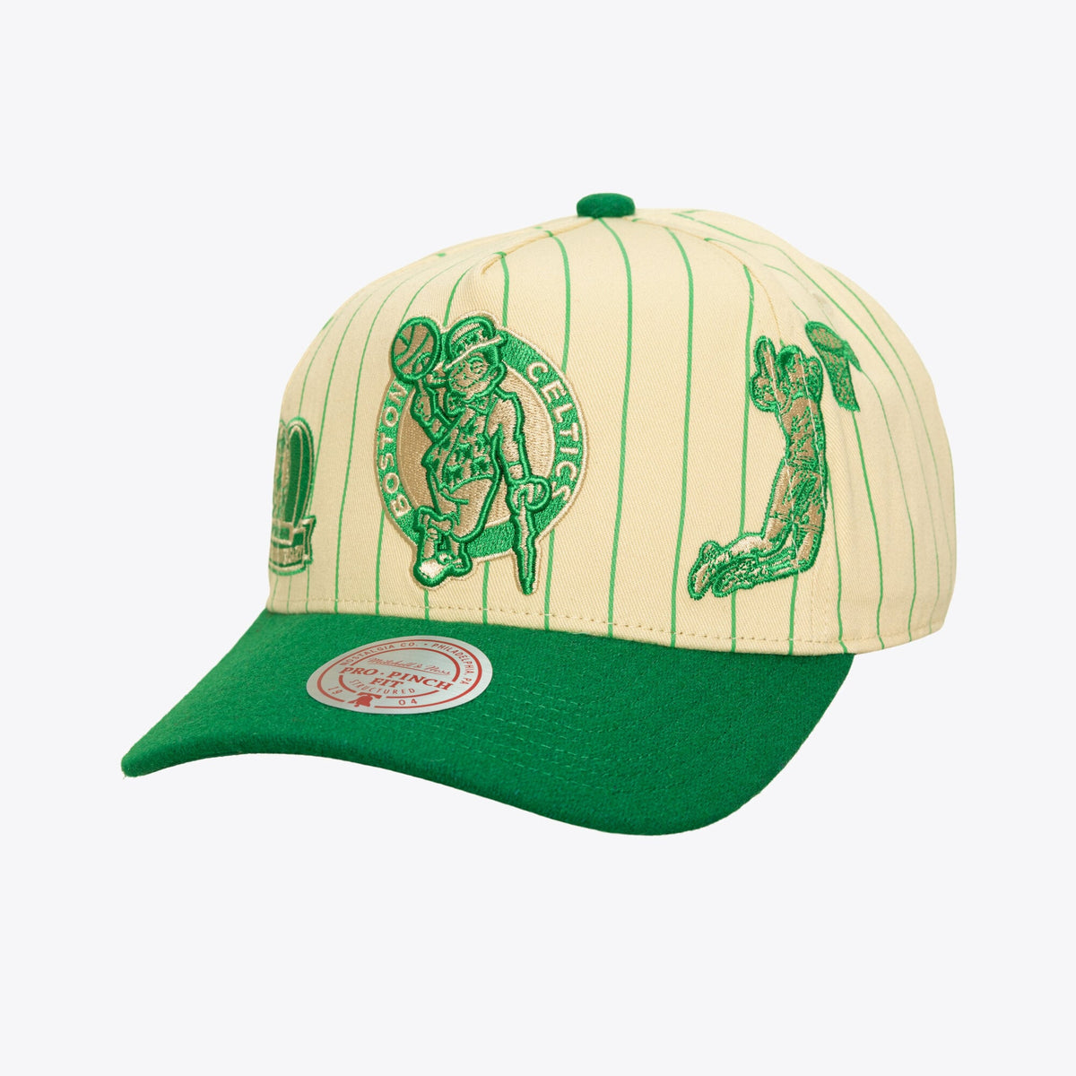 Men's Boston Celtics Mitchell & Ness Cream Retro Roots Stripe Pro Adjustable Hat
