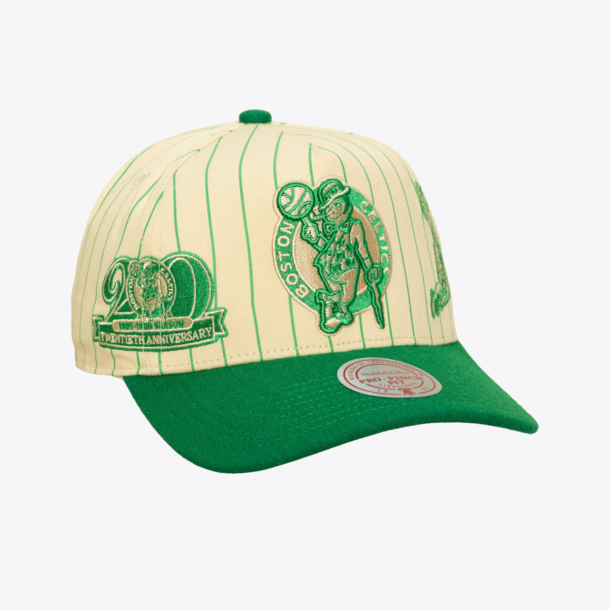 Men's Boston Celtics Mitchell & Ness Cream Retro Roots Stripe Pro Adjustable Hat
