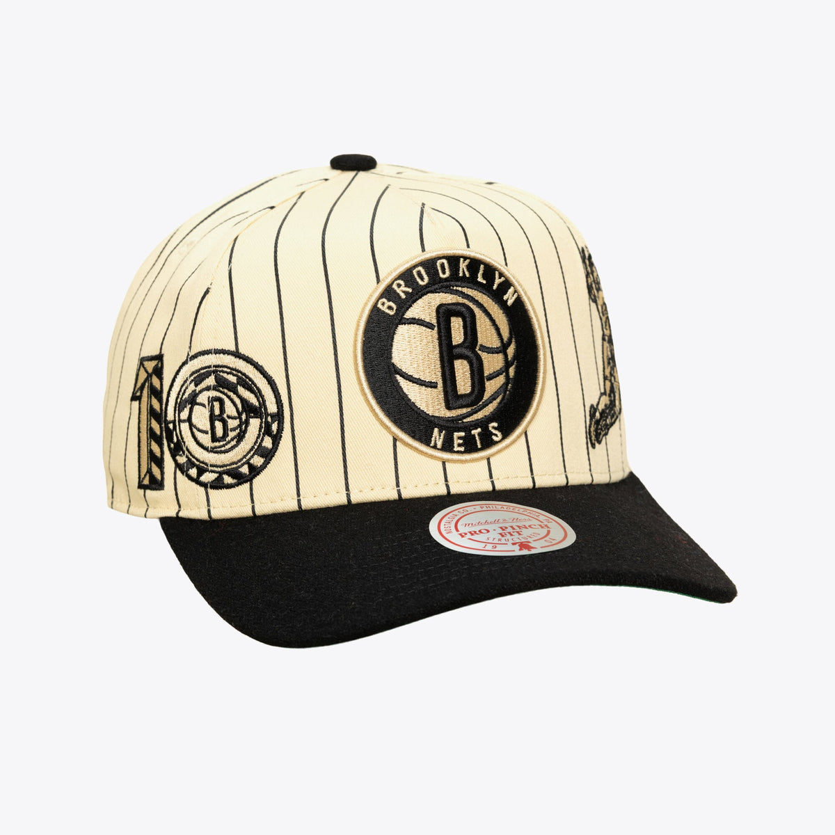 Men's Brooklyn Nets Mitchell & Ness Cream Retro Roots Stripe Pro Adjustable Hat
