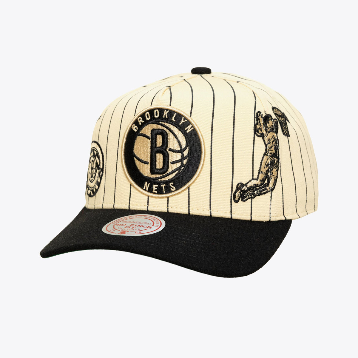 Men's Brooklyn Nets Mitchell & Ness Cream Retro Roots Stripe Pro Adjustable Hat
