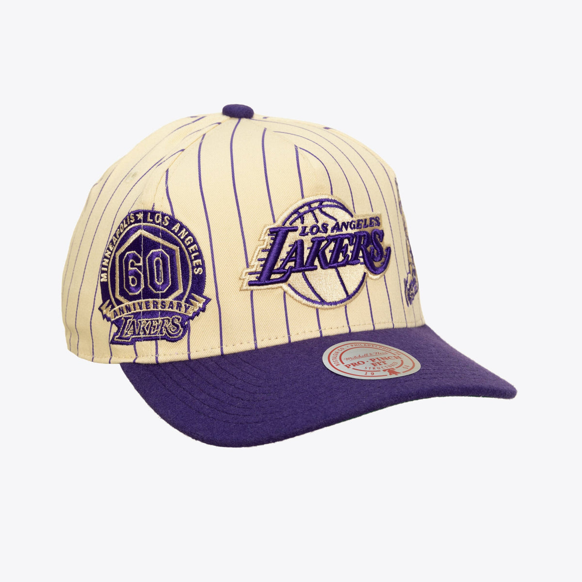 Men's Los Angeles Lakers Mitchell & Ness Cream Retro Roots Stripe Pro Adjustable Hat
