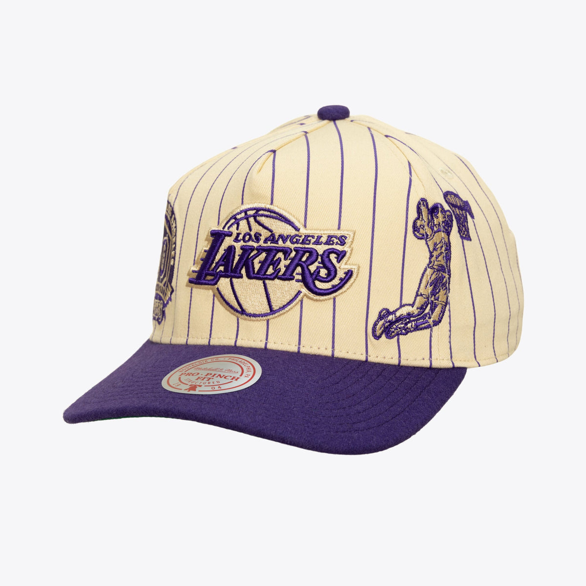 Men's Los Angeles Lakers Mitchell & Ness Cream Retro Roots Stripe Pro Adjustable Hat
