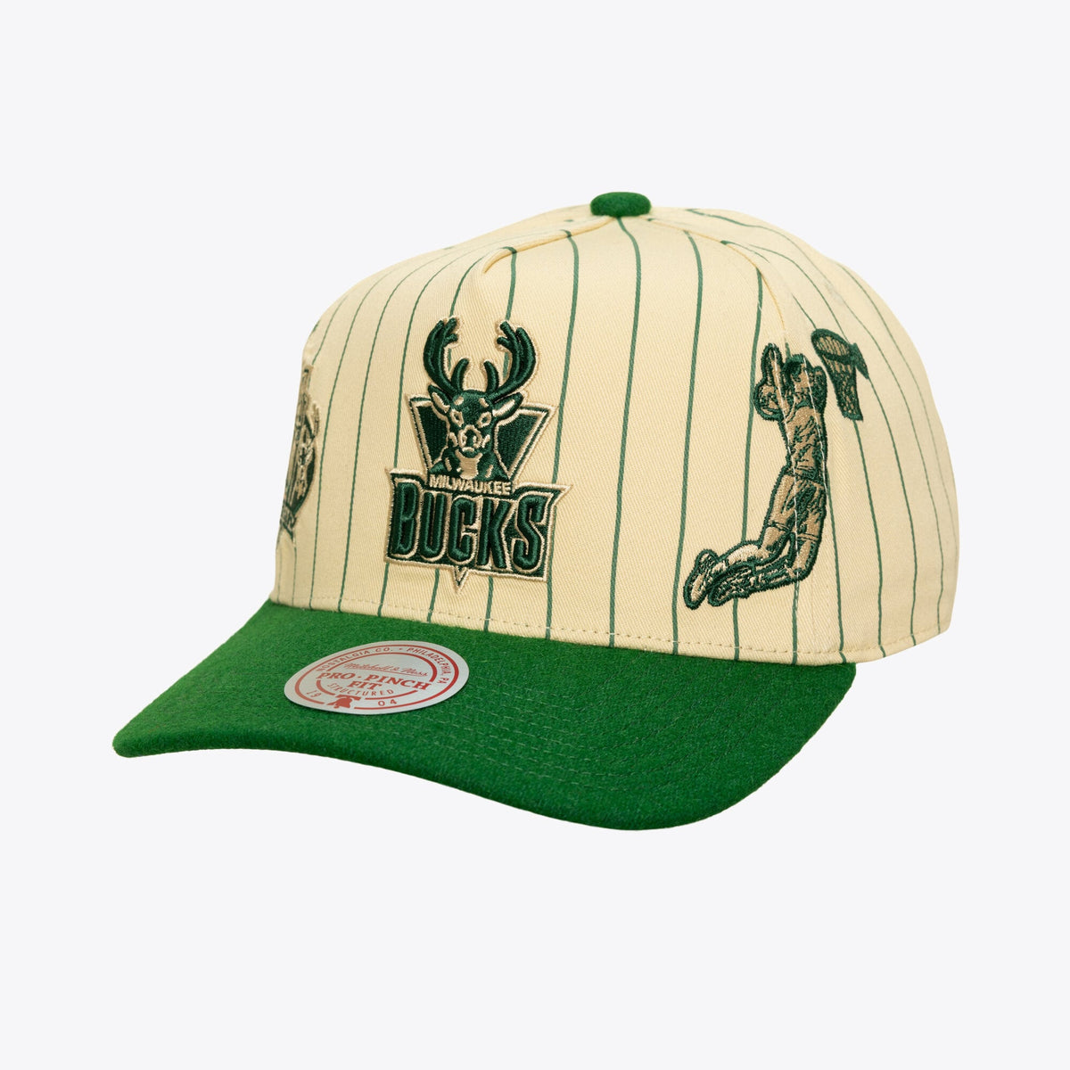 Men's Milwaukee Bucks Mitchell & Ness Cream Hardwood Classics Retro Roots Stripe Pro Adjustable Hat
