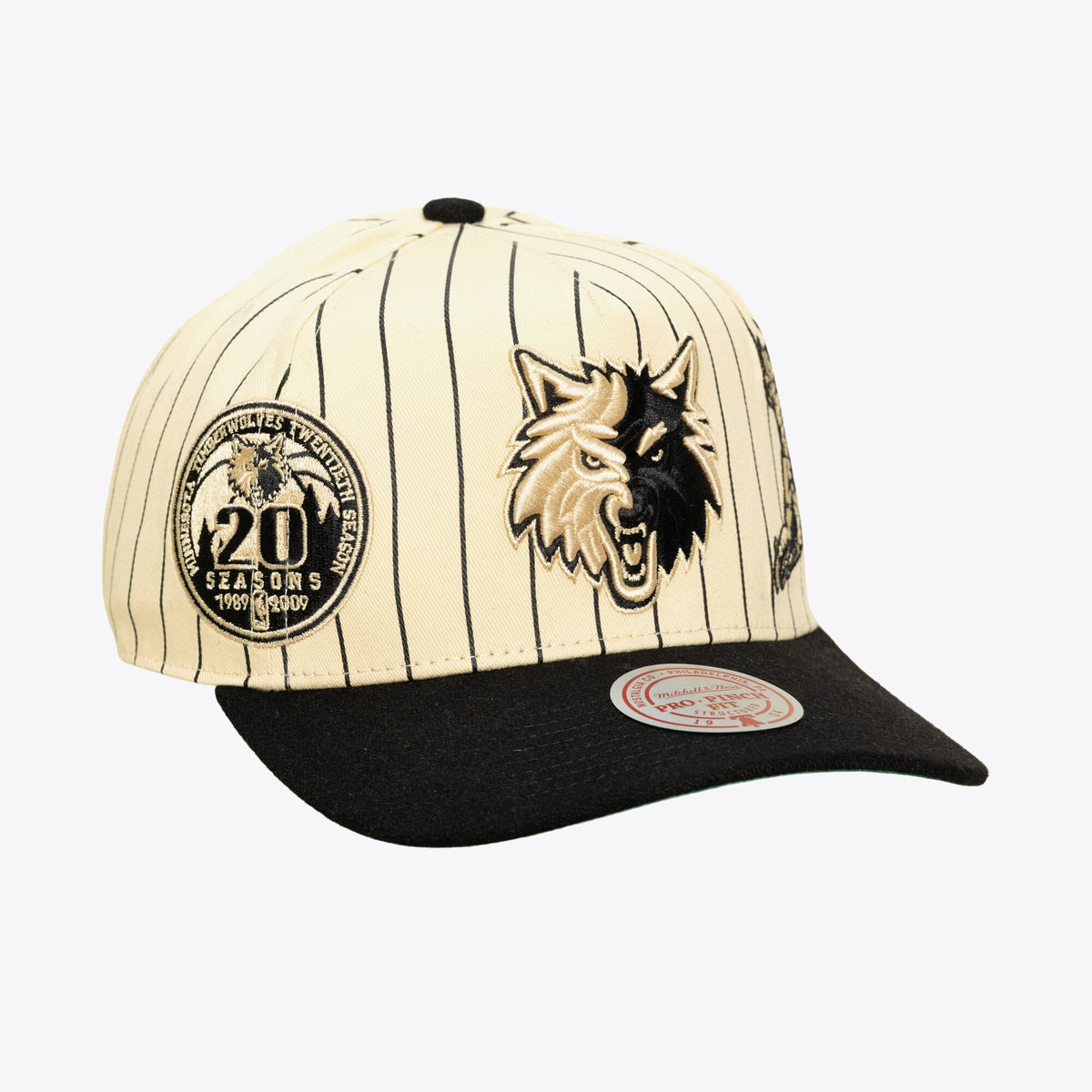 Men's Minnesota Timberwolves Mitchell & Ness Cream Hardwood Classics Retro Roots Stripe Pro Adjustable Hat
