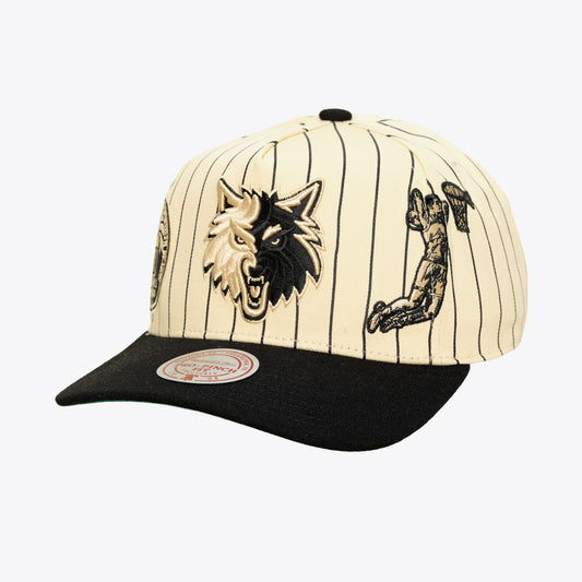 Men's Minnesota Timberwolves Mitchell & Ness Cream Hardwood Classics Retro Roots Stripe Pro Adjustable Hat
