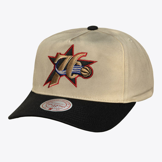 Men's Philadelphia 76ers Mitchell & Ness Cream Hardwood Classics Retro Roots Snapback Hat
