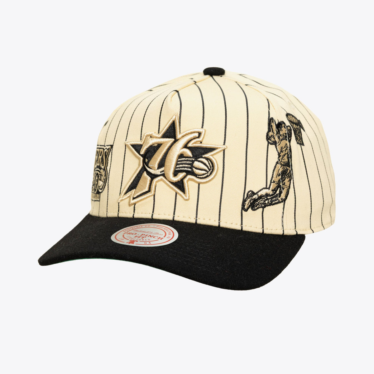 Men's Philadelphia 76ers Mitchell & Ness Cream Hardwood Classics Retro Roots Stripe Pro Adjustable Hat
