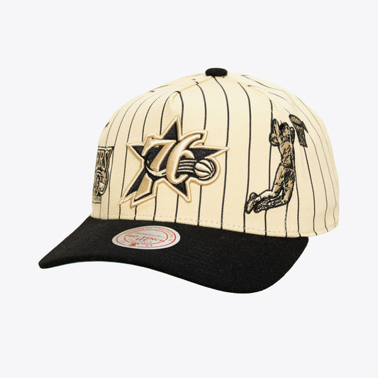 Men's Philadelphia 76ers Mitchell & Ness Cream Hardwood Classics Retro Roots Stripe Pro Adjustable Hat
