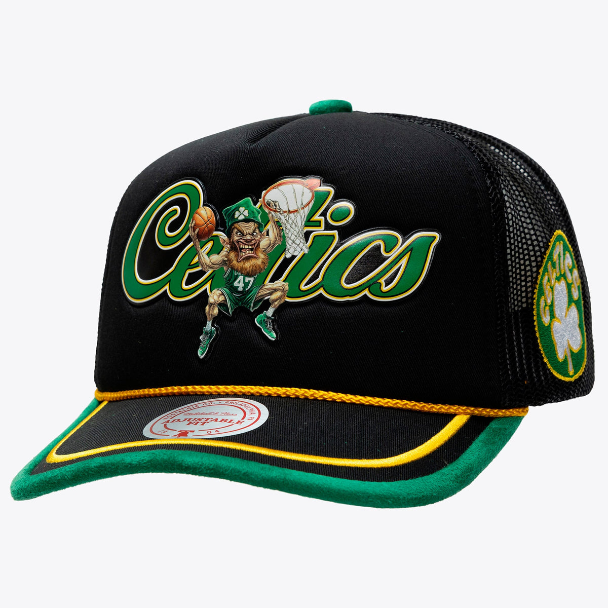 Men's Boston Celtics Mitchell & Ness x LRG Black Hardwood Classics Trucker Adjustable Hat