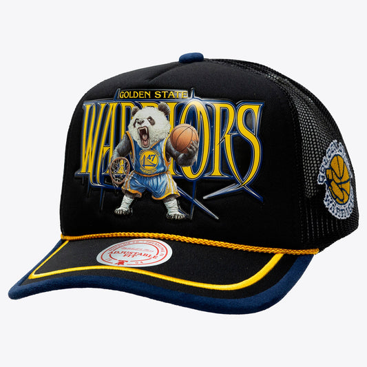 Men's Golden State Warriors Mitchell & Ness x LRG Black Hardwood Classics Trucker Adjustable Hat