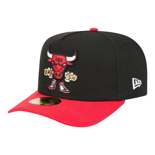 Men's Chicago Bulls  New Era Black Injection Cartoon Logo A-Frame 59FIFTY Fitted Hat