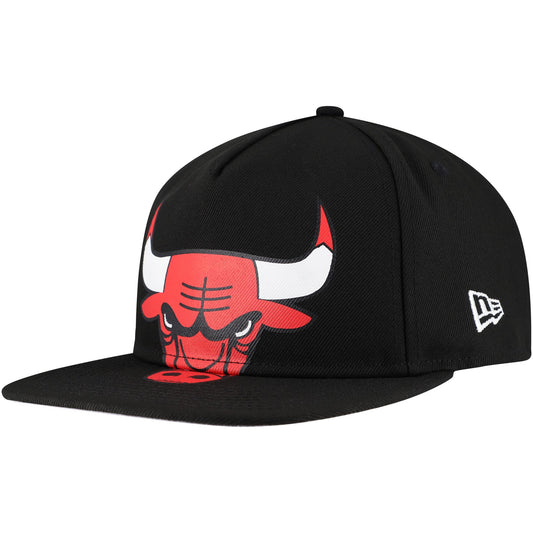 Men's Chicago Bulls New Era Black Oversized Puff Print Logo Golfer Snapback Hat