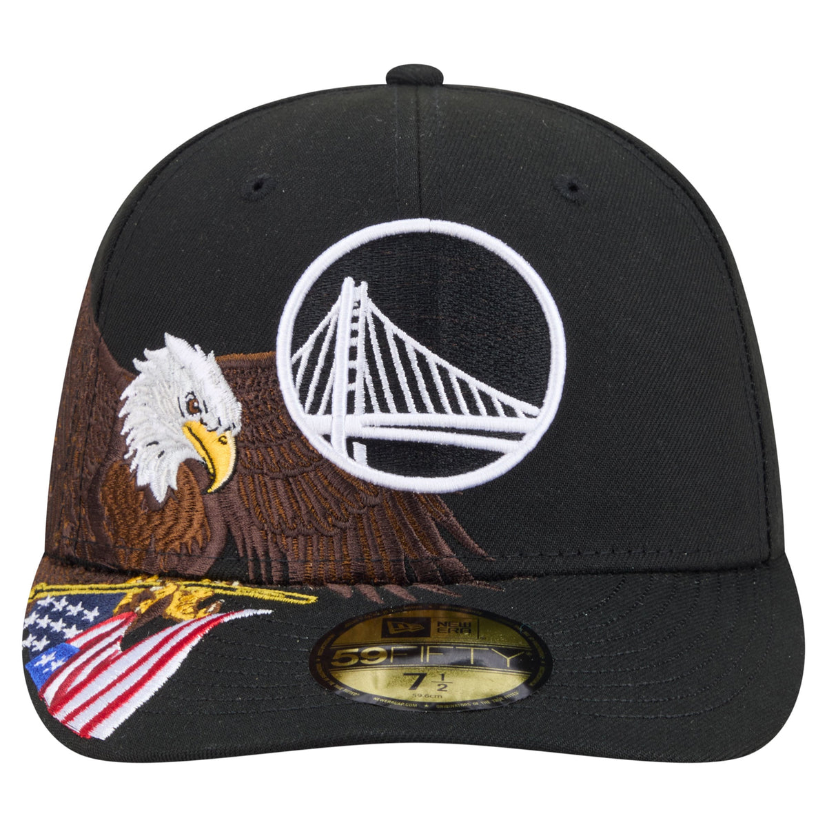 Men's Golden State Warriors New Era Black Freedom Pre-Curved 59FIFTY Fitted Hat