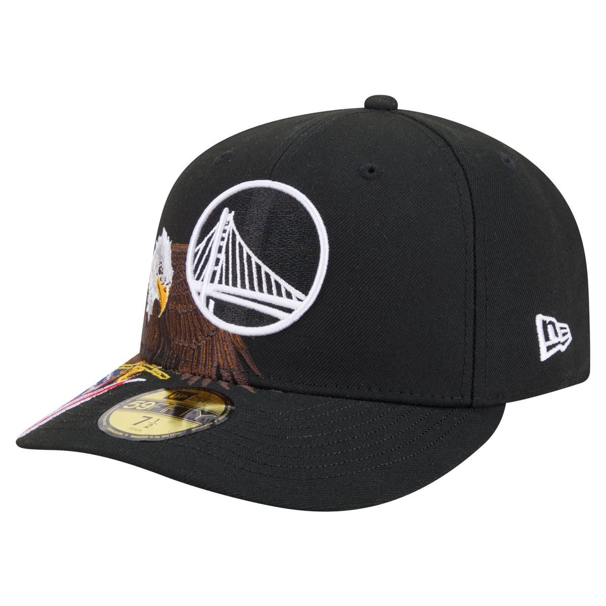 Men's Golden State Warriors New Era Black Freedom Pre-Curved 59FIFTY Fitted Hat
