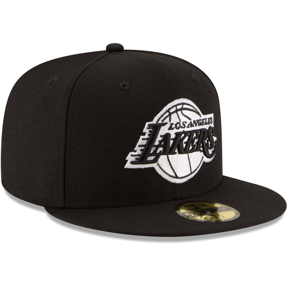 Men's Los Angeles Lakers New Era Black Black & White Logo 59FIFTY Fitted Hat