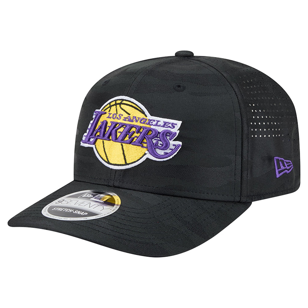 Men's Los Angeles Lakers New Era Black Camo 9SEVENTY Perforated Adjustable Hat