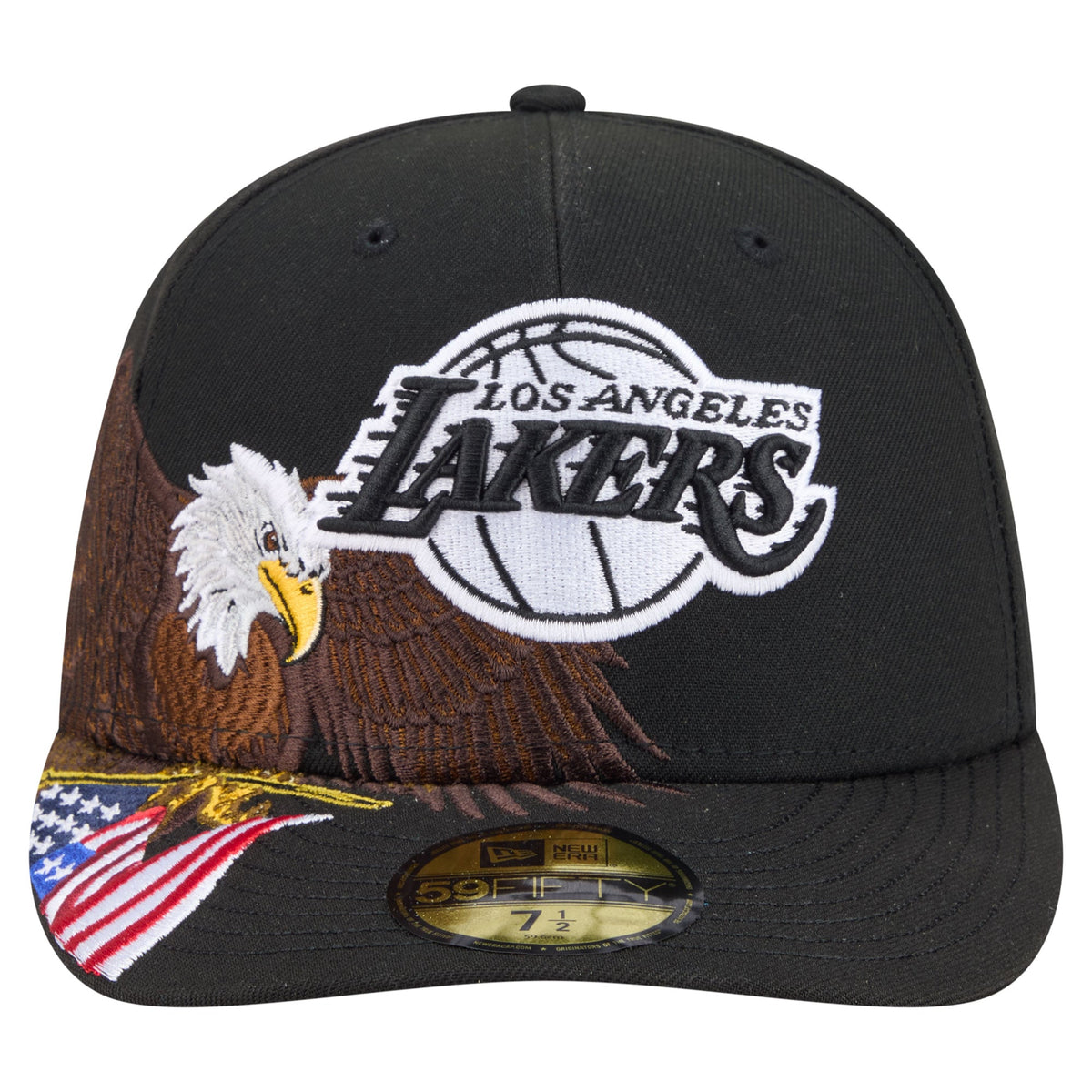 Men's Los Angeles Lakers New Era Black Freedom Pre-Curved 59FIFTY Fitted Hat