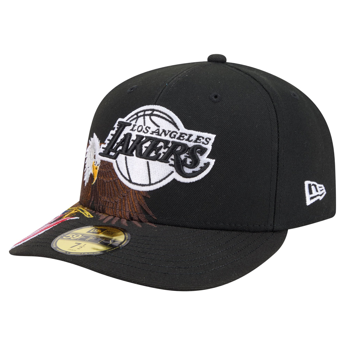 Men's Los Angeles Lakers New Era Black Freedom Pre-Curved 59FIFTY Fitted Hat